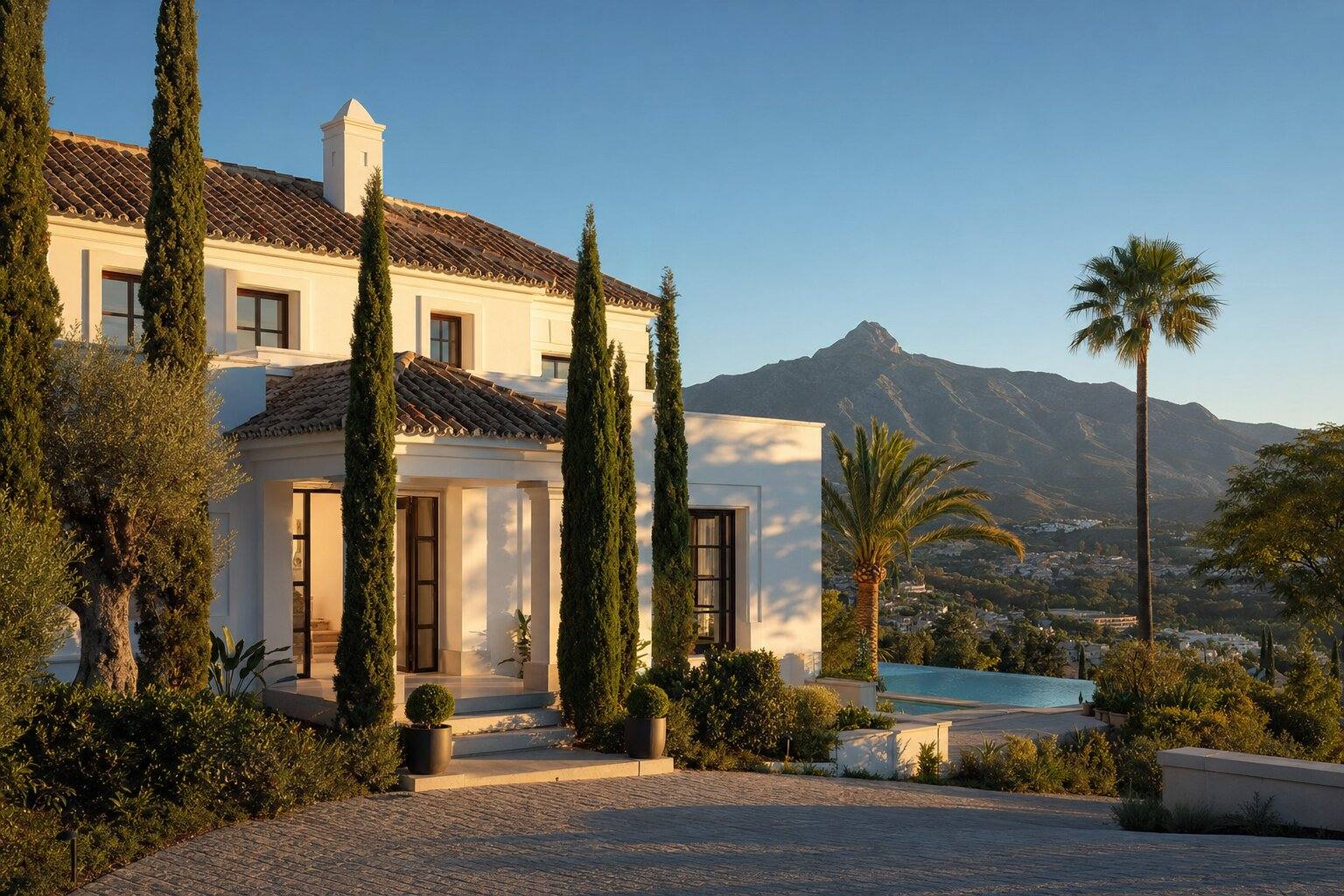 Marbella med Sierra Blanca-bergen och Medelhavet